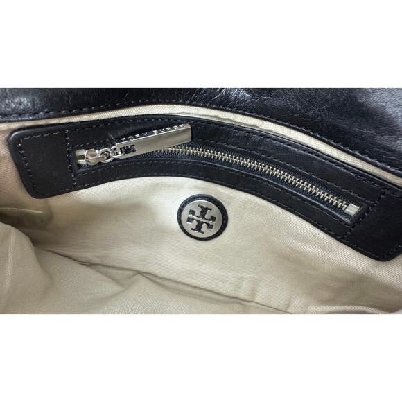 TORY BURCH Reva Black Leather Clutch Convertible Bag Silver Chain Strap - Picture 3 of 14